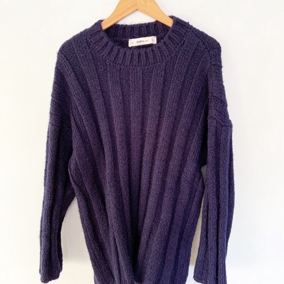 Zara Knit Chunky Oversized Navy Blue Sweater - Picture 5 of 7